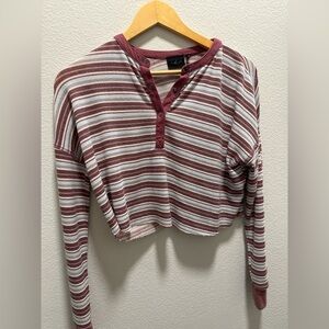 Burgundy and White Striped Long Sleeve crop top #stripes